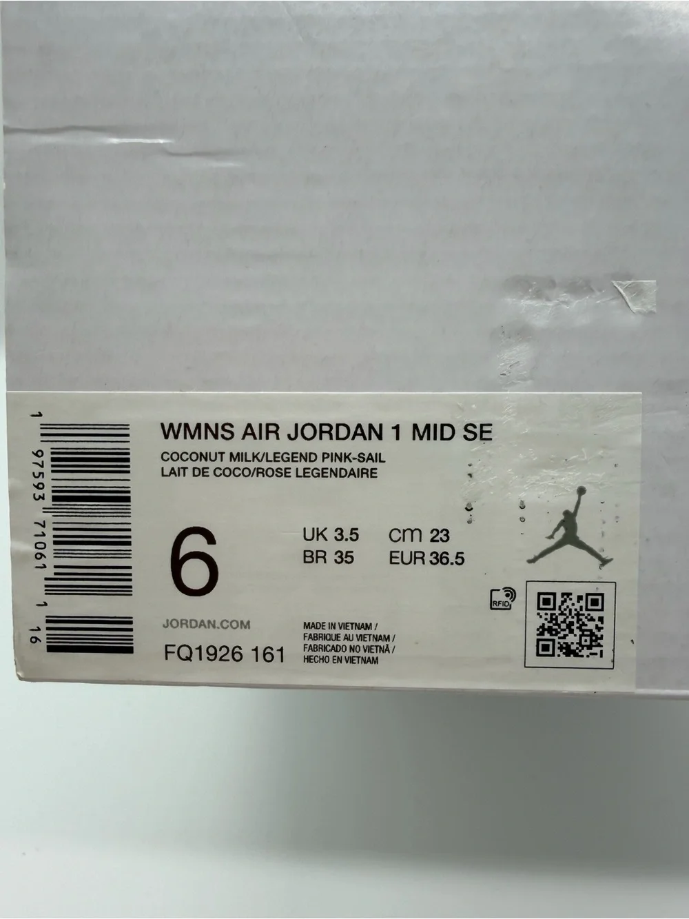 Nike Air Jordan 1 Mid SE Coconut Legend Pink FQ1826-161 Women’s Size 6